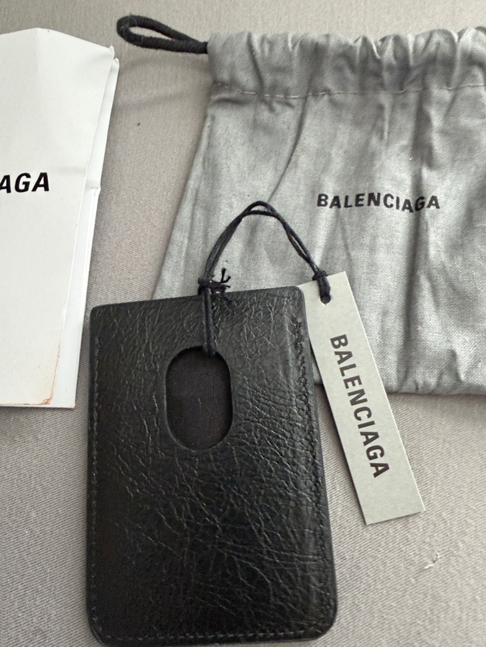 Balenciaga Black Leather Card Sleeve with White Gothic Logo - Picture 3 of 4